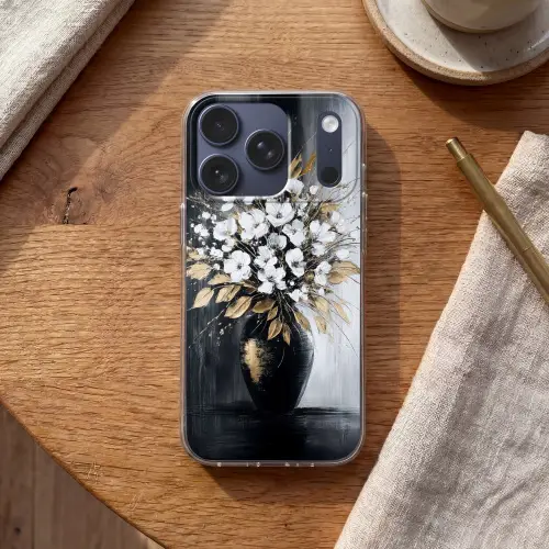 Bloemen - Wit - Vaas - Abstract Telefoonhoesje iPhone 17 Pro klein -sfeer1