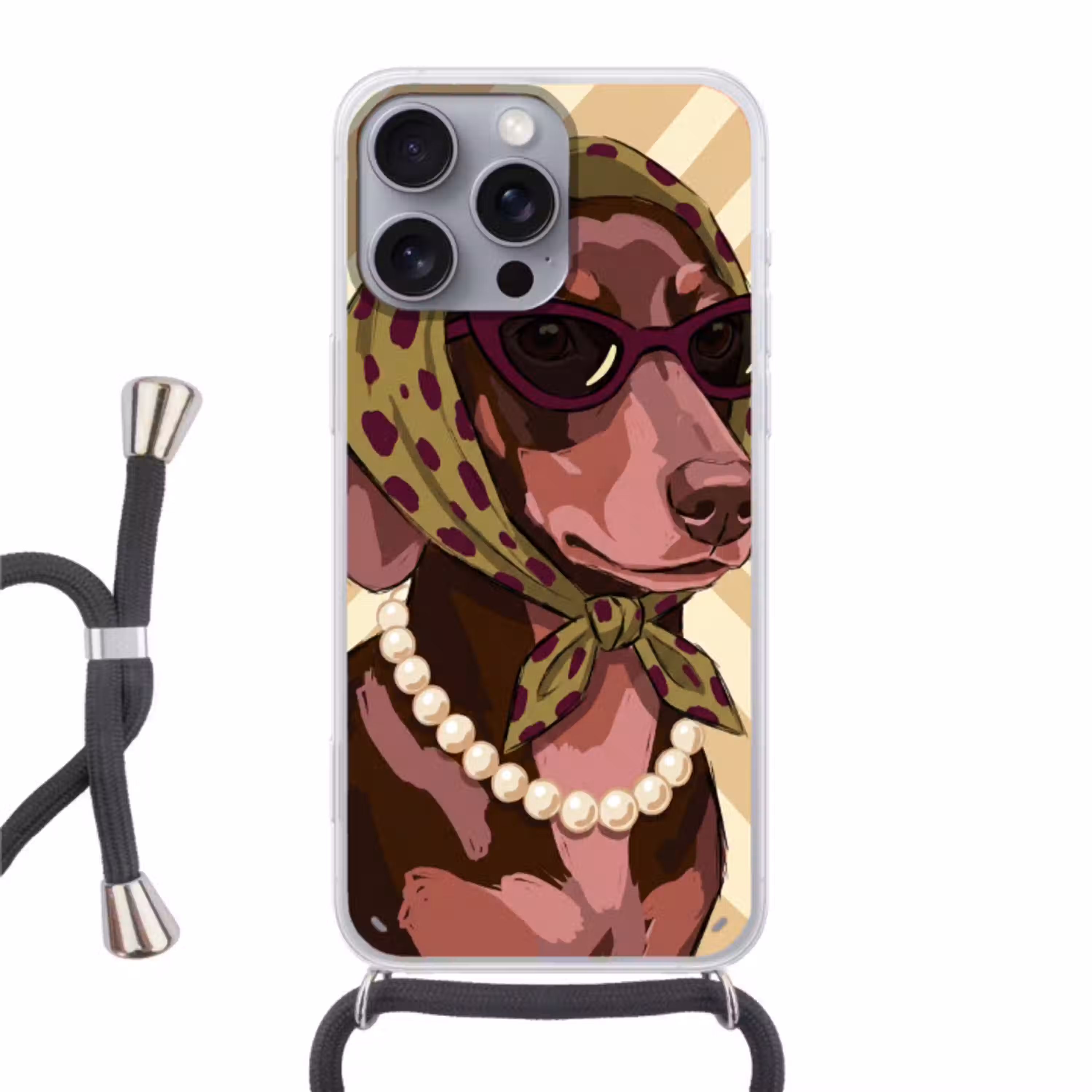 Hond - Zonnebril - Hoofddoek - Dieren - Modern Hoesje iPhone 16 Pro Max met koord klein -3d