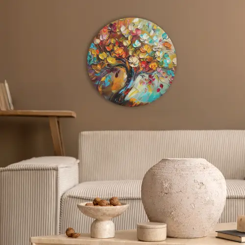 Boom - Abstract - Kleurrijk - Bloemen Akoestische PET Vilt - Rond klein -sfeer1