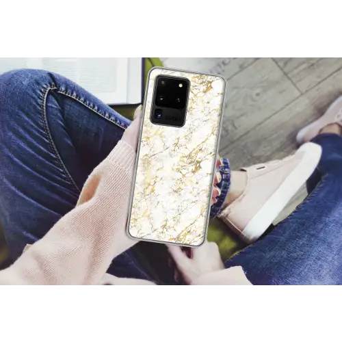 Goudspatten - Wit - Marmer Telefoonhoesje Samsung Galaxy S20 Ultra klein 358 -handS20Ultra