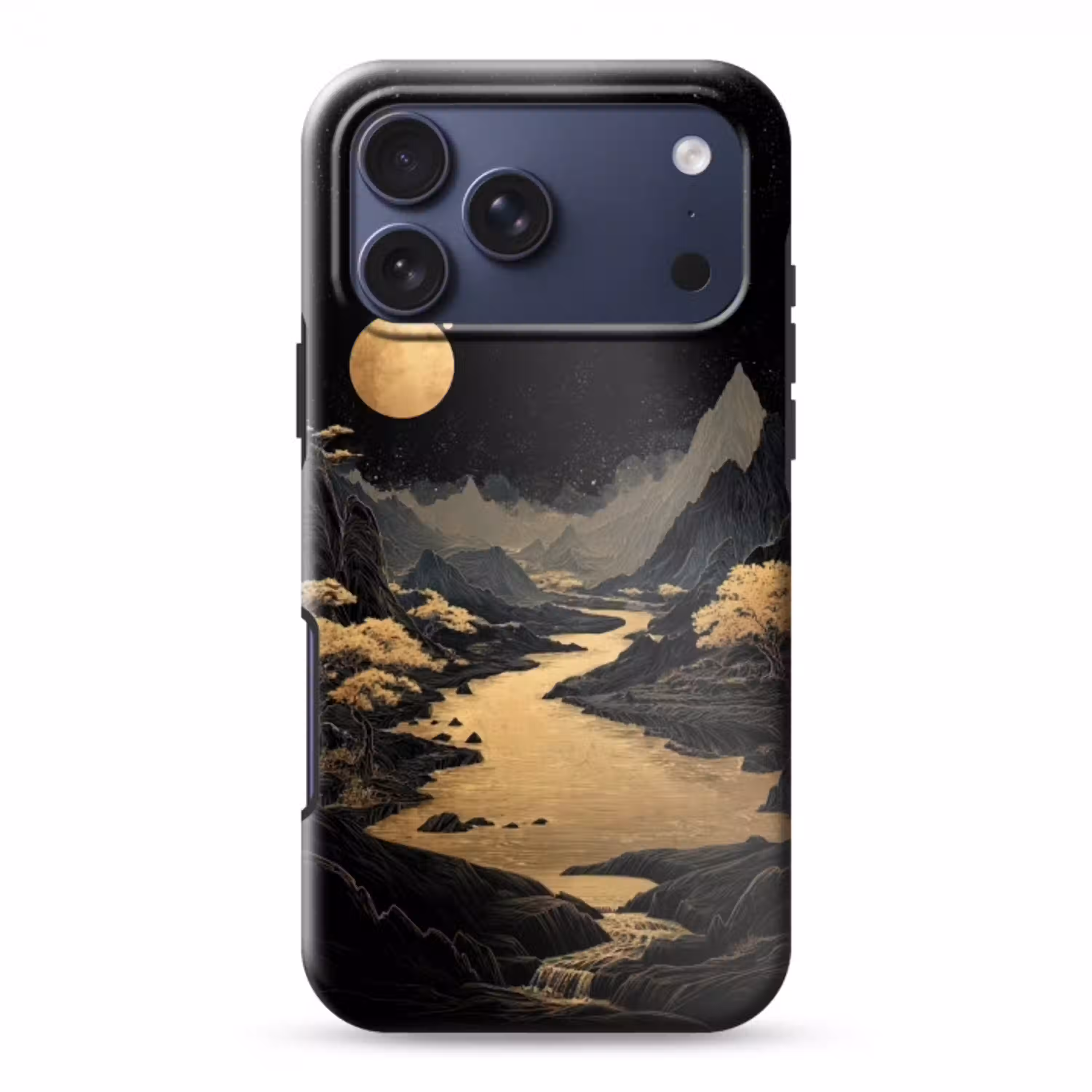 Gouden rivier - Bergen - Maan - Sterrenhemel Toughcase MagSafe Apple iPhone 17 Pro Max klein -3d