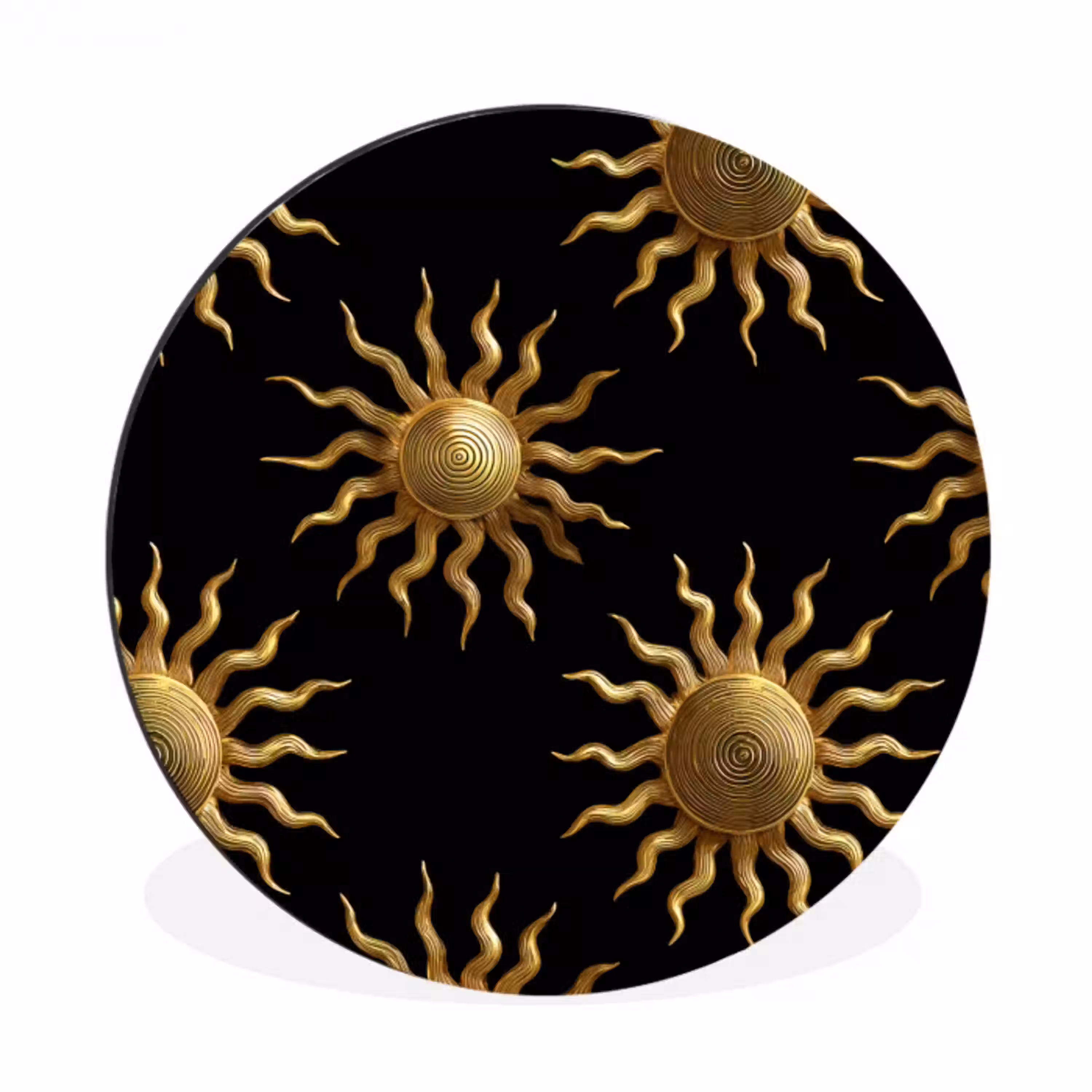 Zon - Patroon - Luxe - Goud - Zwart Wandcirkel aluminium klein 190 -3d