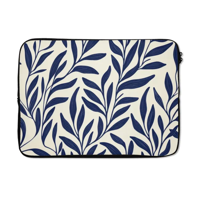 Laptophoes Bladeren - Klimop - Donkerblauw