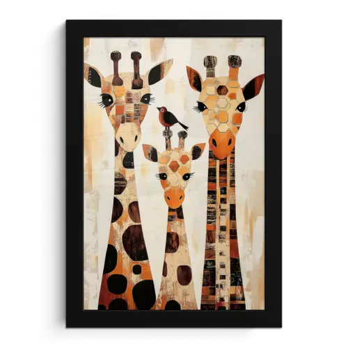 Giraffen - Cartoon - Crème fotolijst zwart zonder passe partout klein -3d