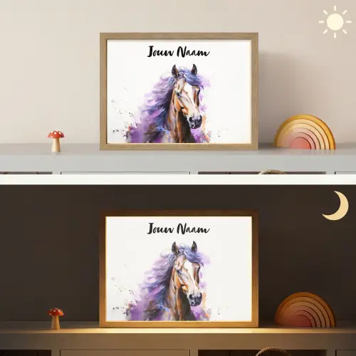 Paard - Dieren - Meiden - Paars - Bruin Light Box met batterij (Wandlamp kind) middel -sfeer3_kind