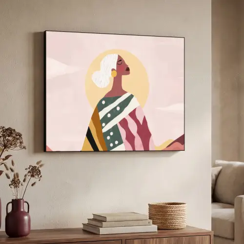 Vrouw - Zon - Kleurrijk Textielframe zwart klein -sfeer3