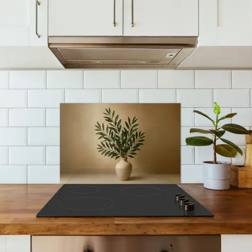 Vaas - Olijftakken - Bladeren - Beige keuken achterwand spatscherm klein -sfeer2