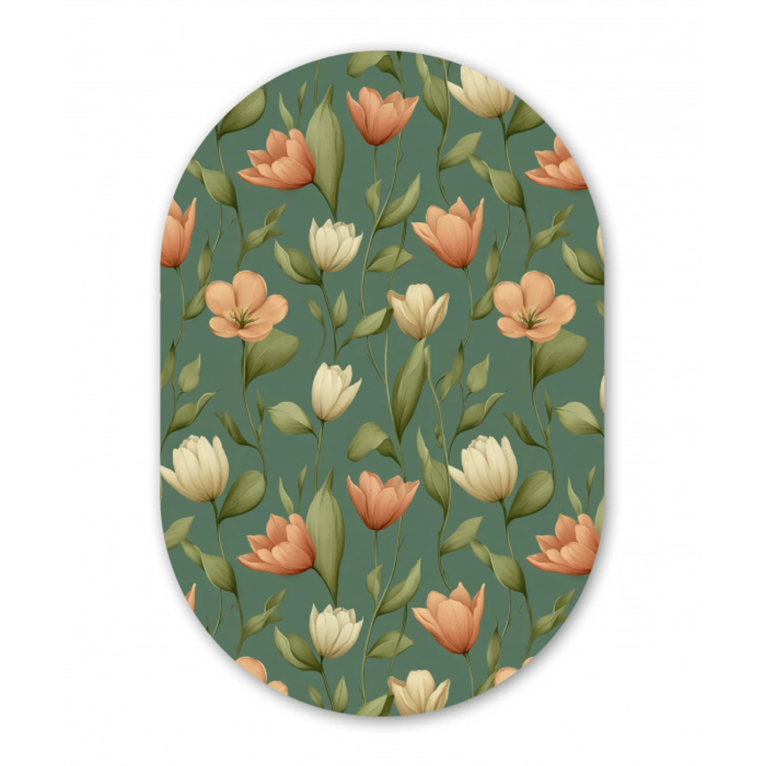 Tulpen - Botanisch - Groen Wandcirkel Ovaal Aluminium middel 839 -3d