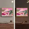 Stad - Roze - Palmbomen Light Box met batterij (Wandlamp) middel -sfeer3