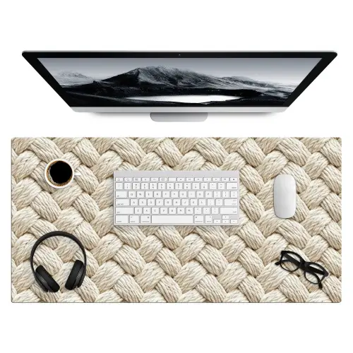 Touw - Gebreid - Beige Muismat XXL klein 681 -3d