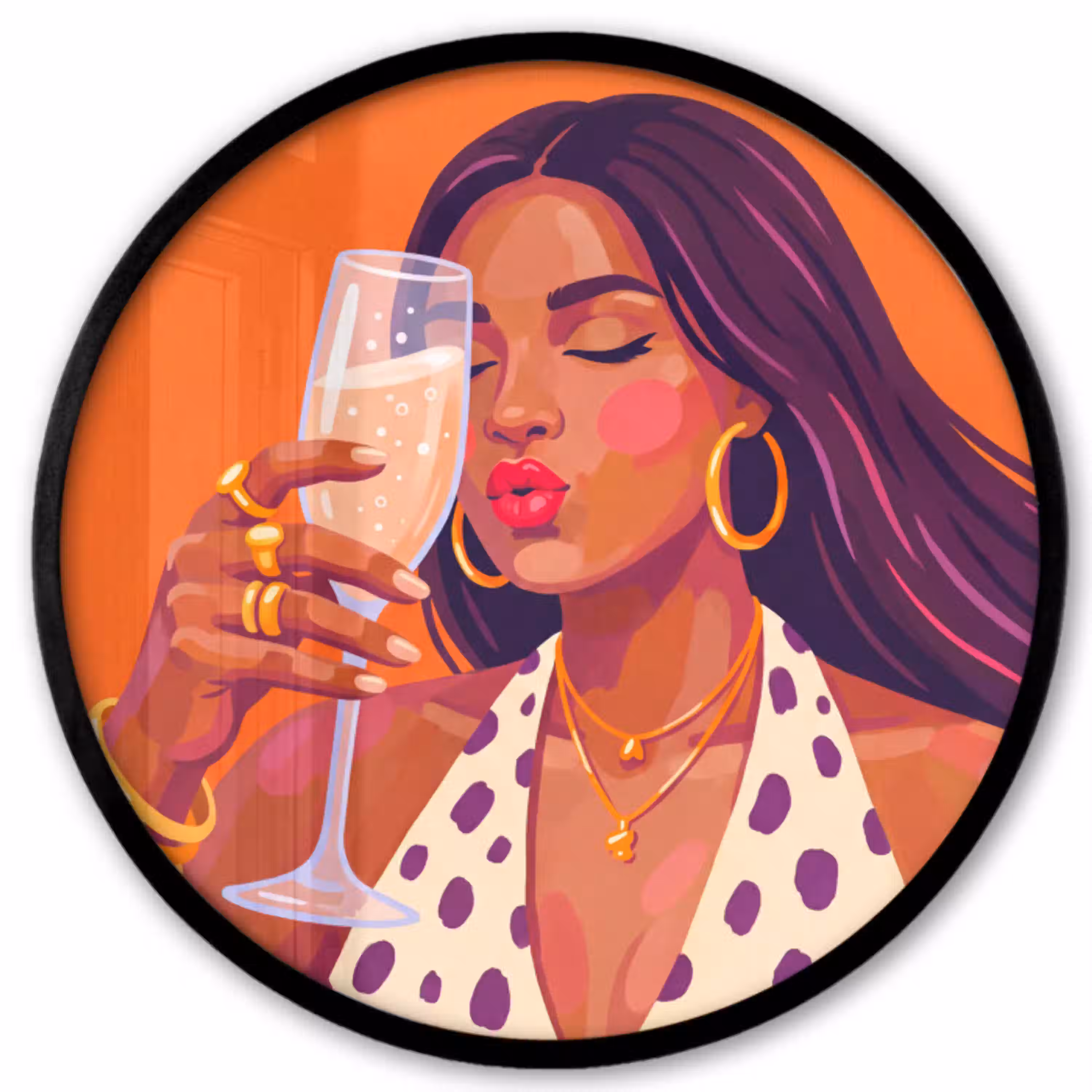 Vrouw - Champagne - Feest - Modern - Oranje Fotolijst rond zonder passe partout klein -3d