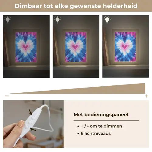 Hartvormig - Tie dye - Paars Light Box met kabel klein -USP_dimbaarNL