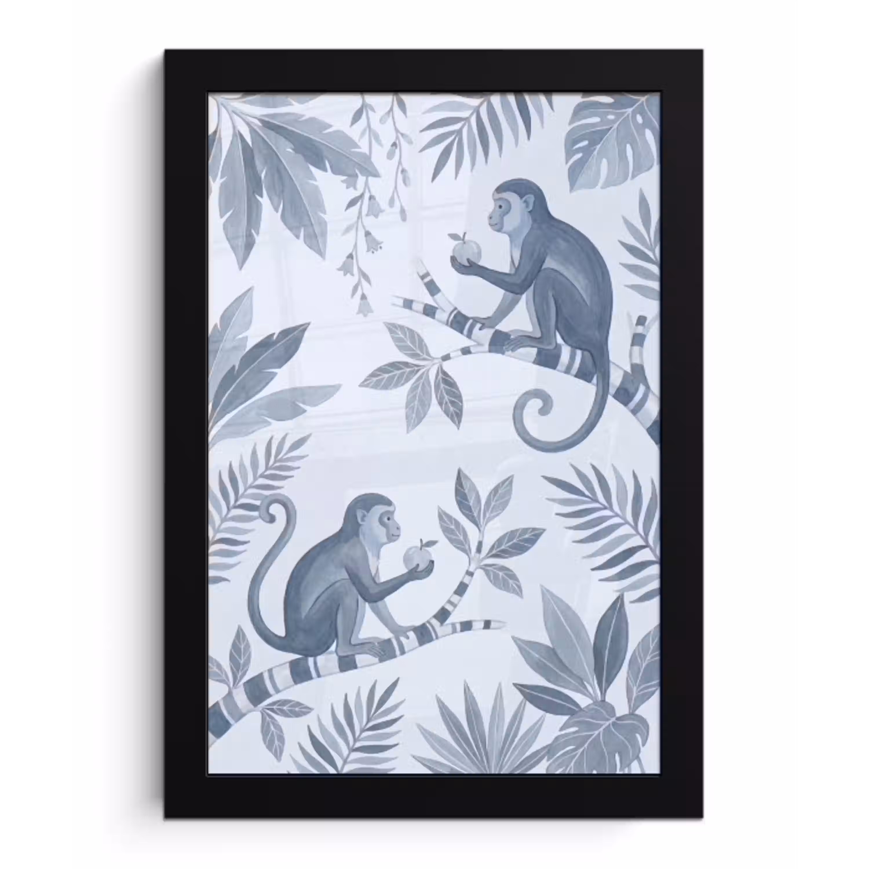 Aap - Boom - Bladeren - Jungle - Illustratie fotolijst zwart zonder passe partout klein -3d