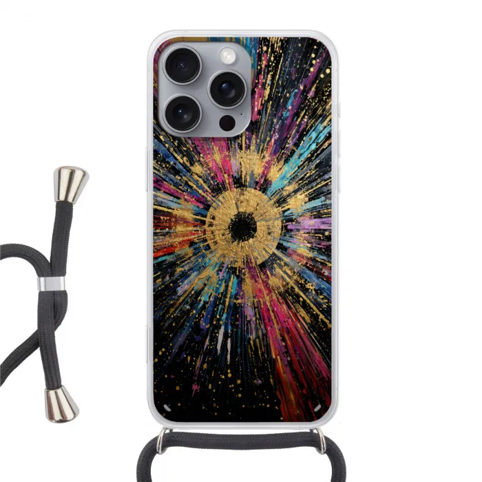 Explosie - Goud - Kleurrijk - Abstract Hoesje iPhone 16 Pro Max met koord klein -3d