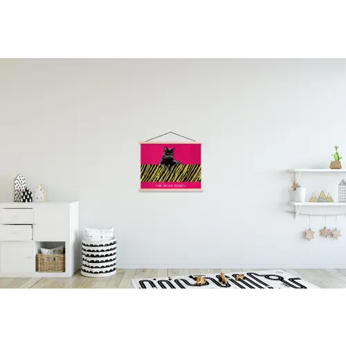 Kat - Baas - Roze - Tijgerprint textielposter latten blank klein -kinderkamer