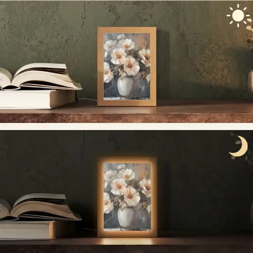 Bloemen - Wit - Vaas - Modern Light Box met kabel (Tafellamp) klein -sfeer3