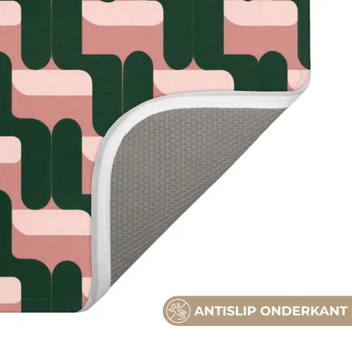 Vlechtpatroon - Groen - Roze - Geometrisch WCmat klein 1009 -USP_AntislipNL