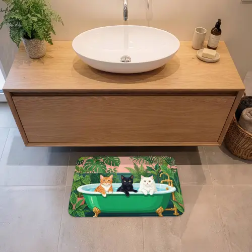 Badkamer - Kattenparade - Kleurrijk Badmat klein -sfeer1