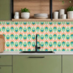 Retro - Bloemen - Design - Groen - Oranje keuken achterwand 2 middel 871 -sfeer3
