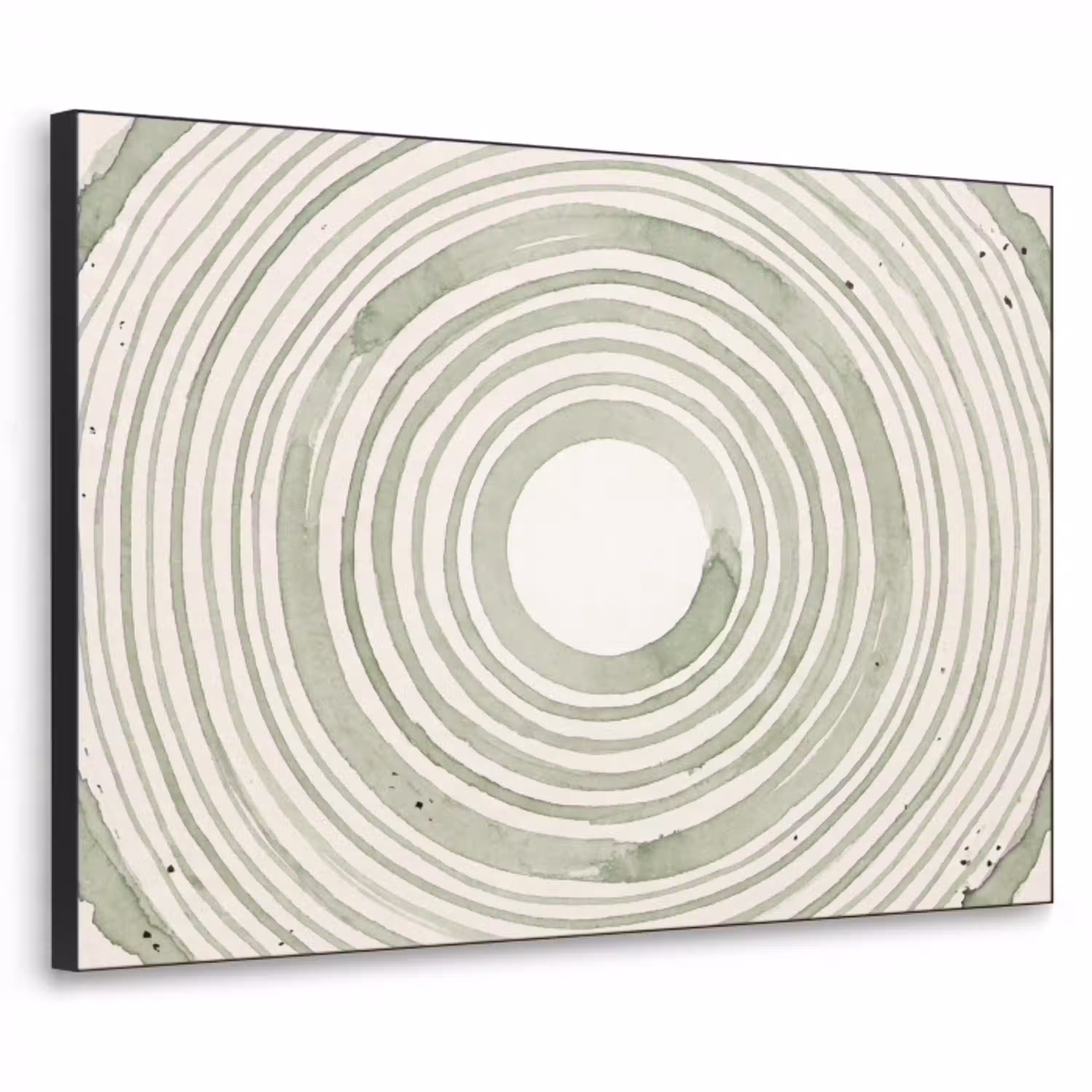 Abstractie - Cirkels - Waterverf - Groen - Modern Textielframe zwart klein -3d