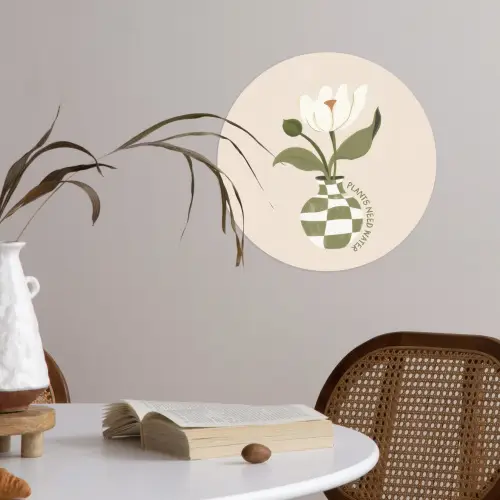 Bloem - Wit - Vaas - Quote Wandcirkel behangsticker klein -sfeer3