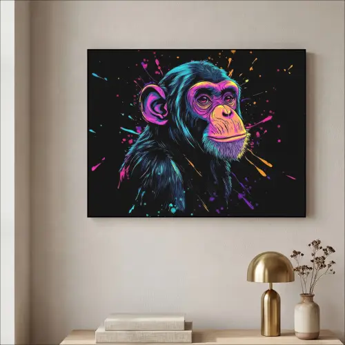 Aap - Verf - Neon - Kleur Textielframe zwart klein -sfeer2