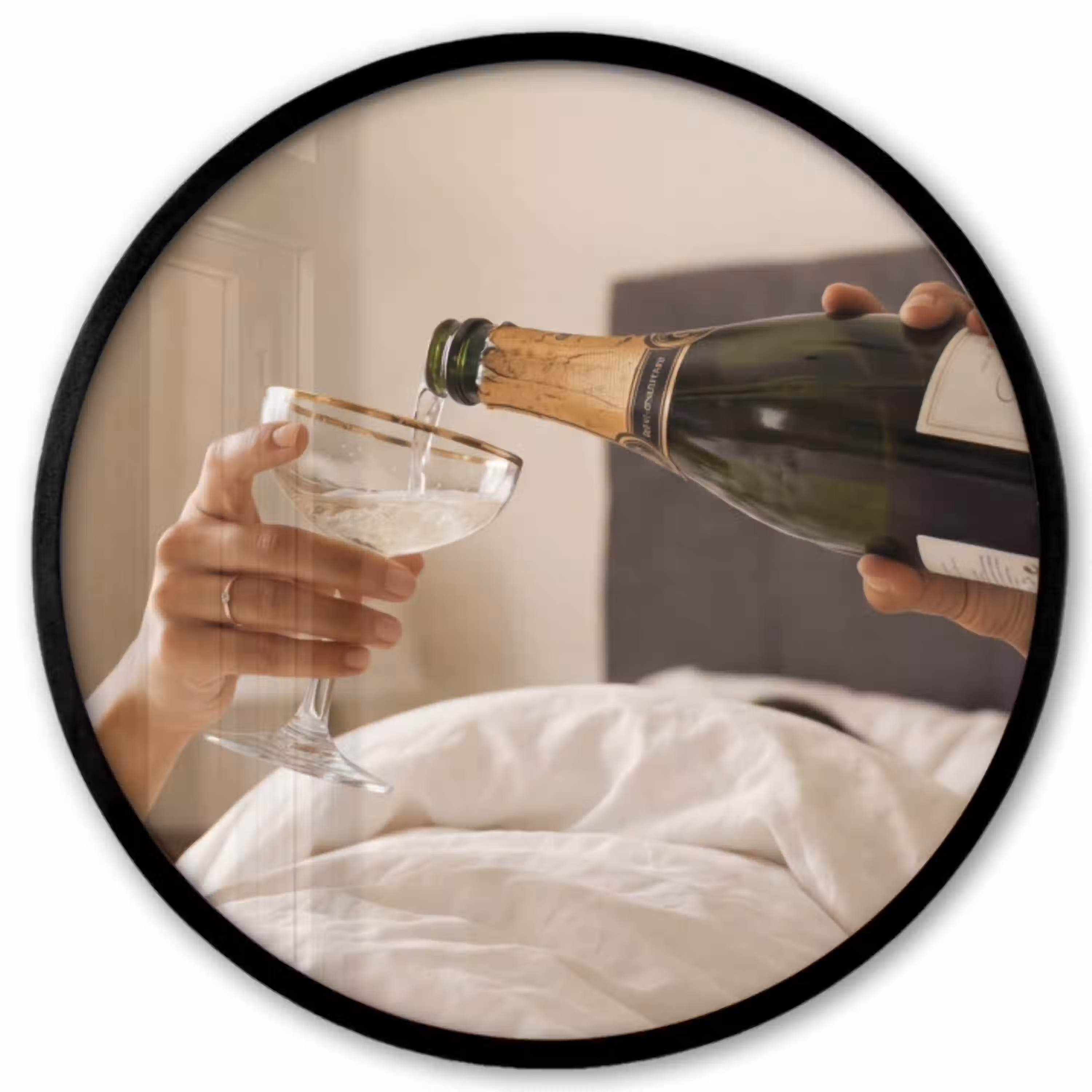 Champagne - Bed - Bubbels Fotolijst rond zonder passe partout klein -3d