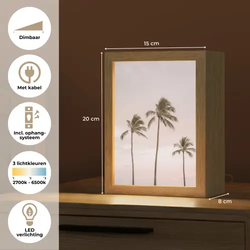 Palmbomen - Zonsondergang - Roze Light Box met kabel (Tafellamp) klein -USP_NL