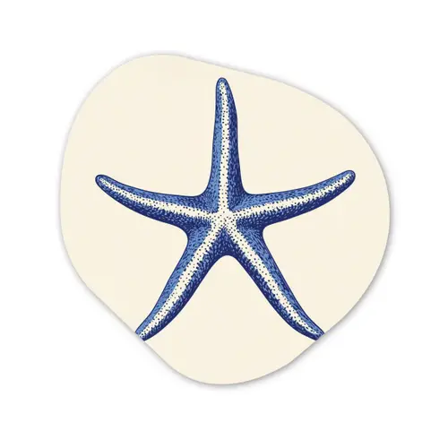 Blauwe zeester - Minimalistisch - Beige Wandcirkel Organisch Forex 3mm klein -3d