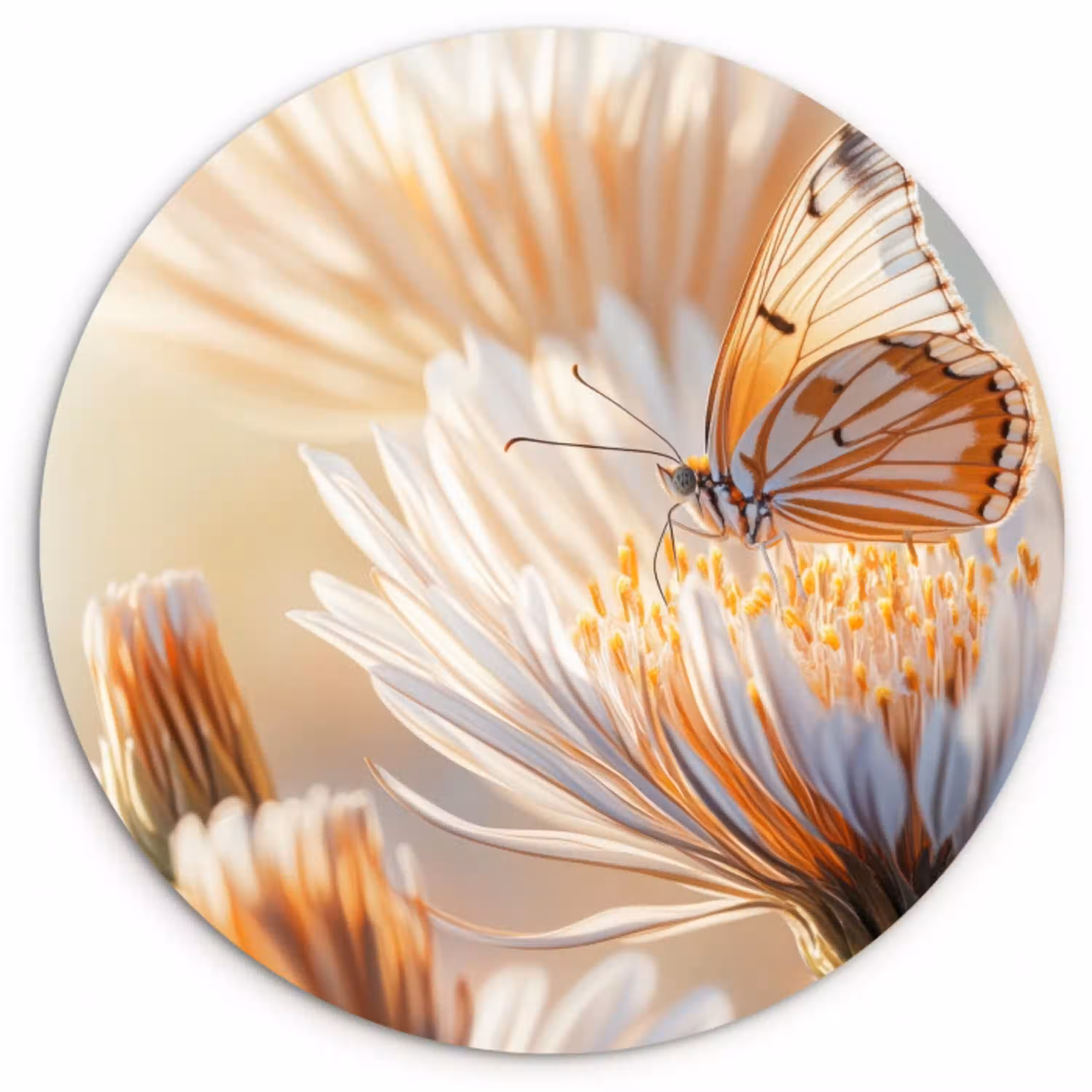 Vlinder - Bloem - Oranje Wandcirkel plexiglas klein -3d