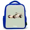 Beige retro raceauto op groen achtergrond Kinderrugzak - Blauw middel -3d