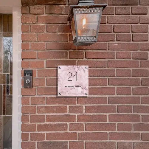 Roze marmer - Klassiek Naambord Vierkant klein -sfeer7-XS