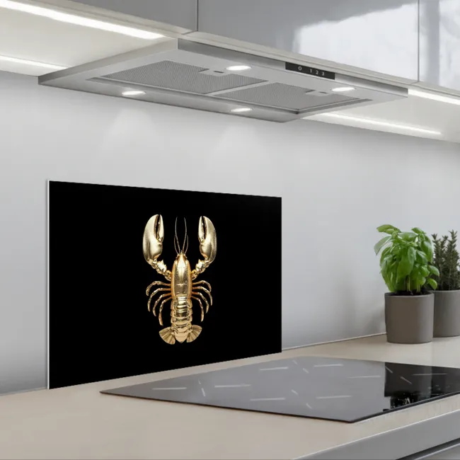 Kreeft - Goud - Textuur - Zwart keuken achterwand spatscherm klein -3d_schuin