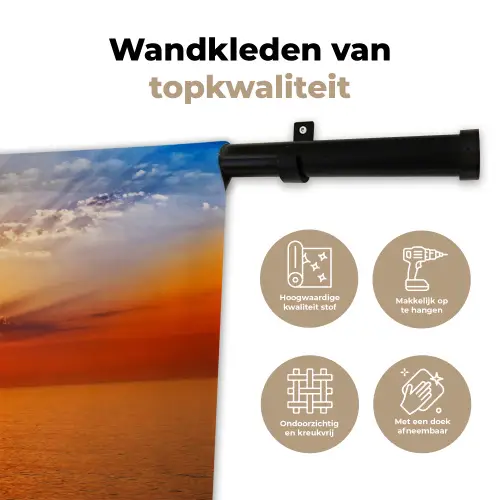 Zonsondergang - Zee - Lucht - Oranje - Horizon - Water Wandkleed katoen klein -sfeer2