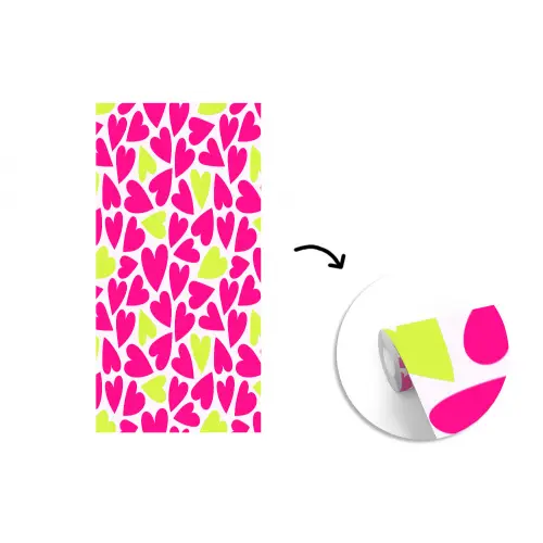 Patroon - Hart - Roze - Groen fotobehang vinyl groot 64 -3d
