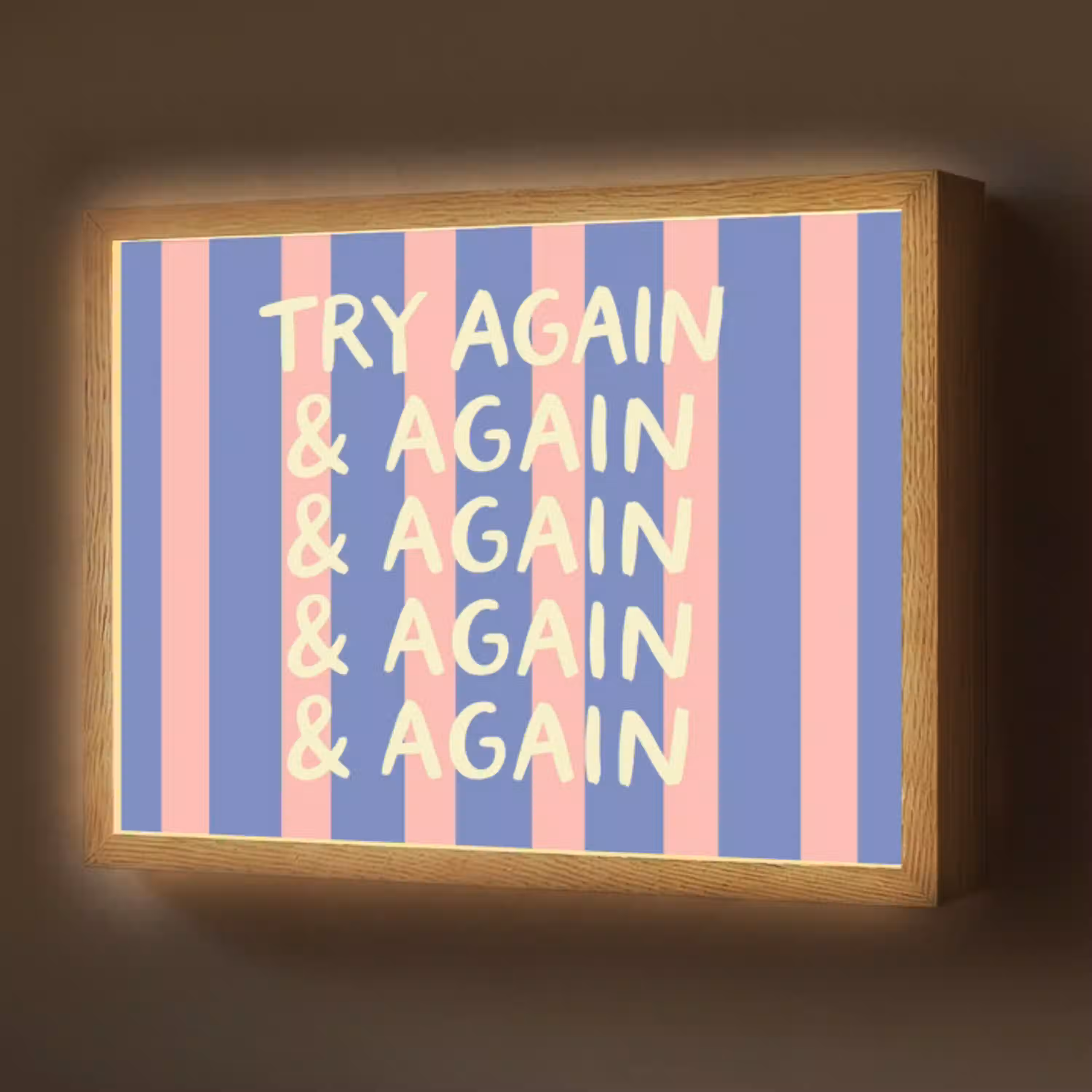 Try again - Strepen - Roze - Verticaal - Blauw Light Box met batterij (Wandlamp) middel -z3d_website