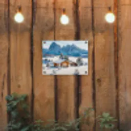 Winter - Huisje - Bergen - Uitzicht - Sneeuw tuinposter los doek klein -sfeer1
