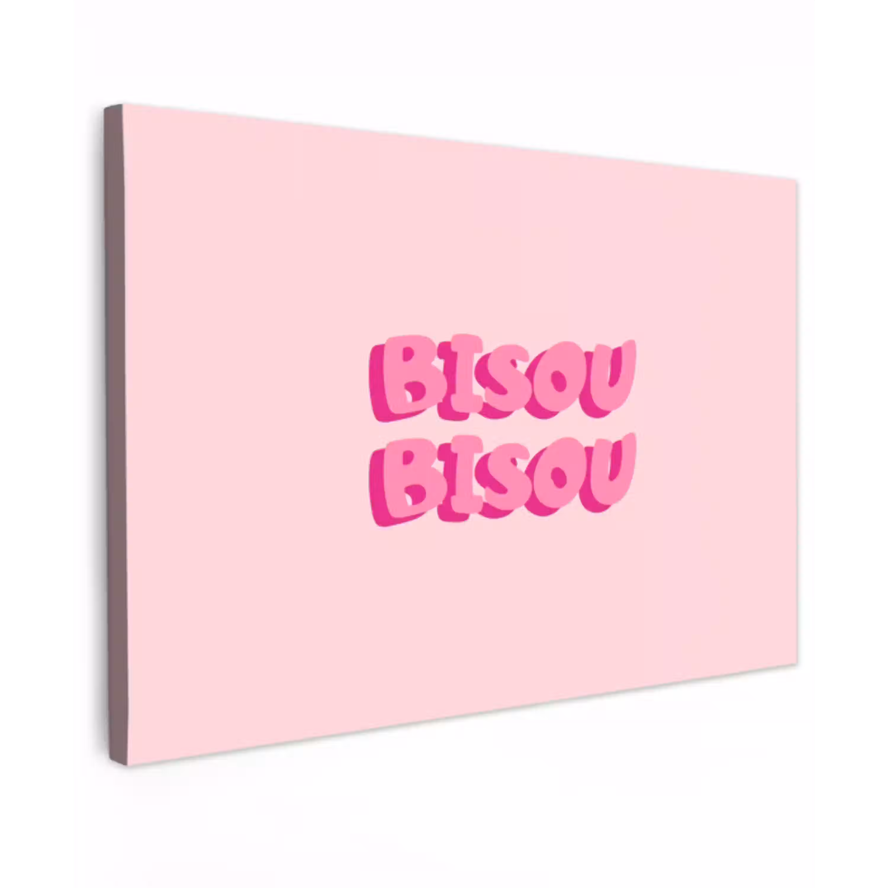 Bisou - Roze - Dikke letters Tuinposter op houten frame 2 cm dik klein -3d