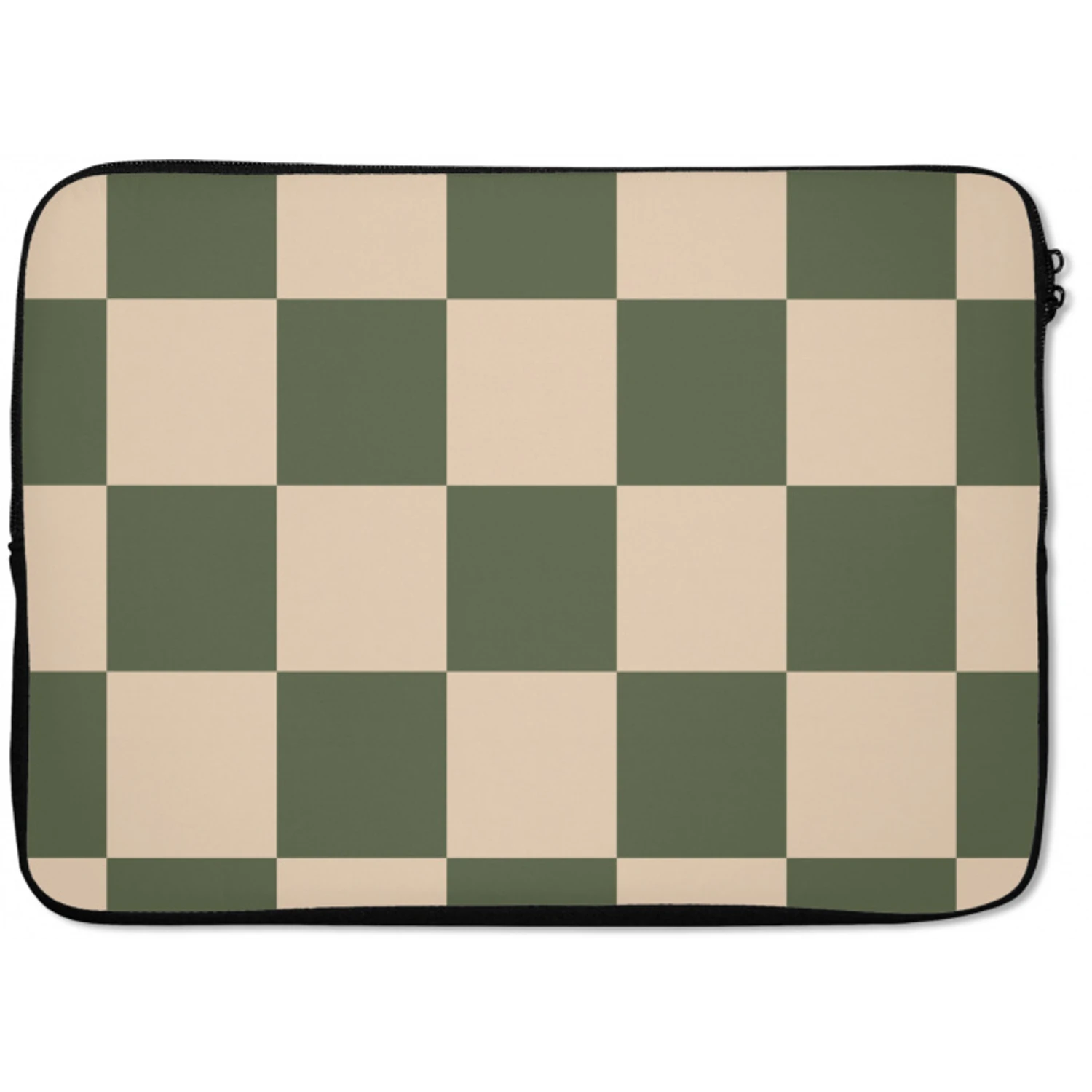 Schaakbord print - Groen - Beige - Blokjes laptophoes neopreen klein -zkaufland3dotto