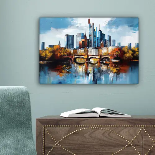 Bomen Frankfurt- Stad - Skyline - Brug canvas 2cm klein -sfeer4