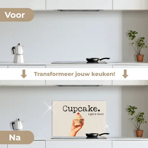 Cupcake - Zoet - Kers keuken achterwand spatscherm klein -voor_na_NL