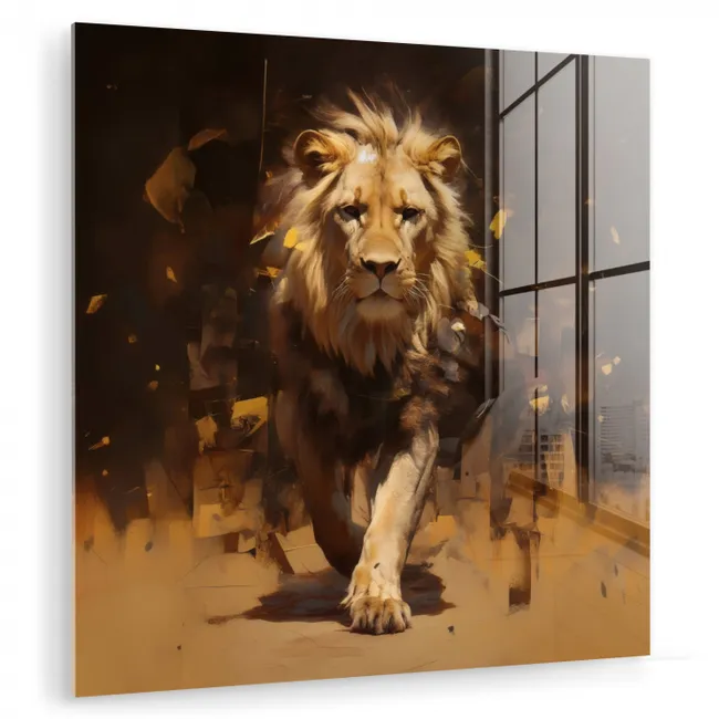 Leeuw - Geschilderd - Abstract - Goud plexiglas 5mm klein -zzzproduct_nieuw