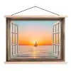 Doorkijk - Zee - Boot - Zonsondergang textielposter latten blank klein -3d