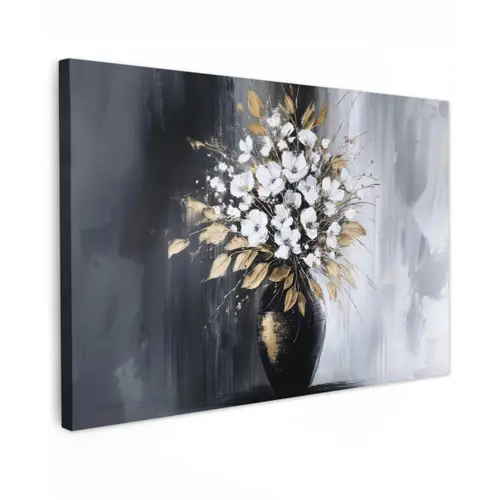 Bloemen - Wit - Vaas - Abstract Tuinposter op houten frame 2 cm dik klein -3d