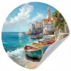 Boten - Rotsen - Zee - Zon Wandcirkel behangsticker klein -3d