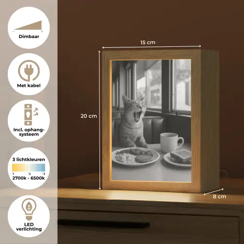 Kat - Koffie - Brood - Zwart Light Box met kabel (Tafellamp) klein -USP_NL