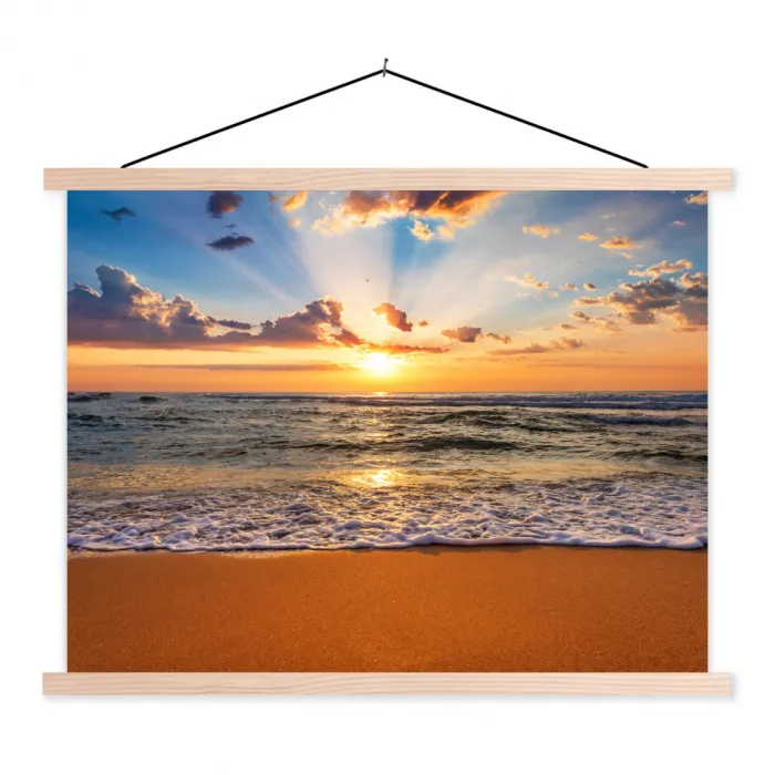 Strand - Zonsondergang - Zee - Wolken - Horizon textielposter latten blank klein -3d