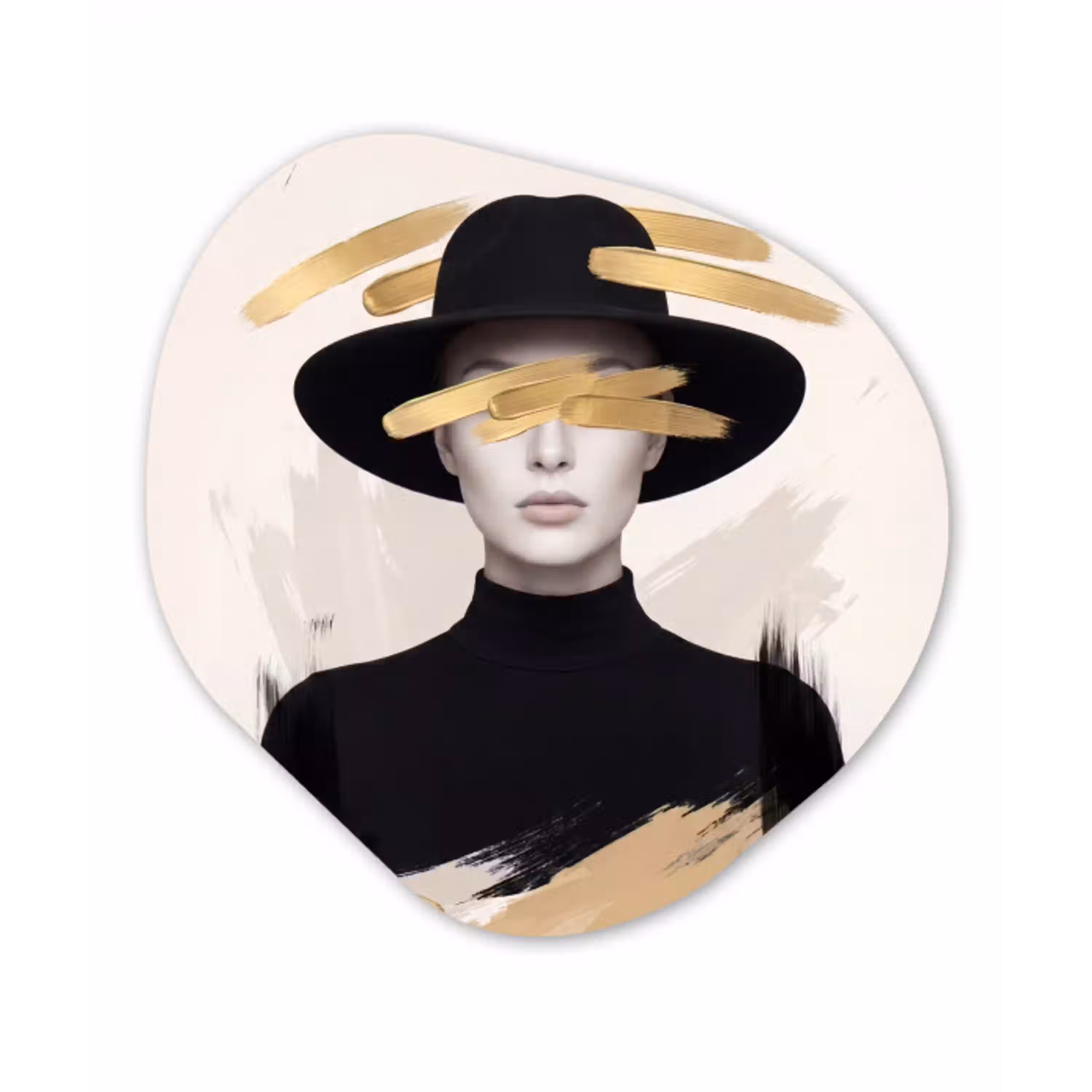 Vrouw - Portret - Modern - Goud - Kunst Wandcirkel Organisch Forex 3mm klein -3d