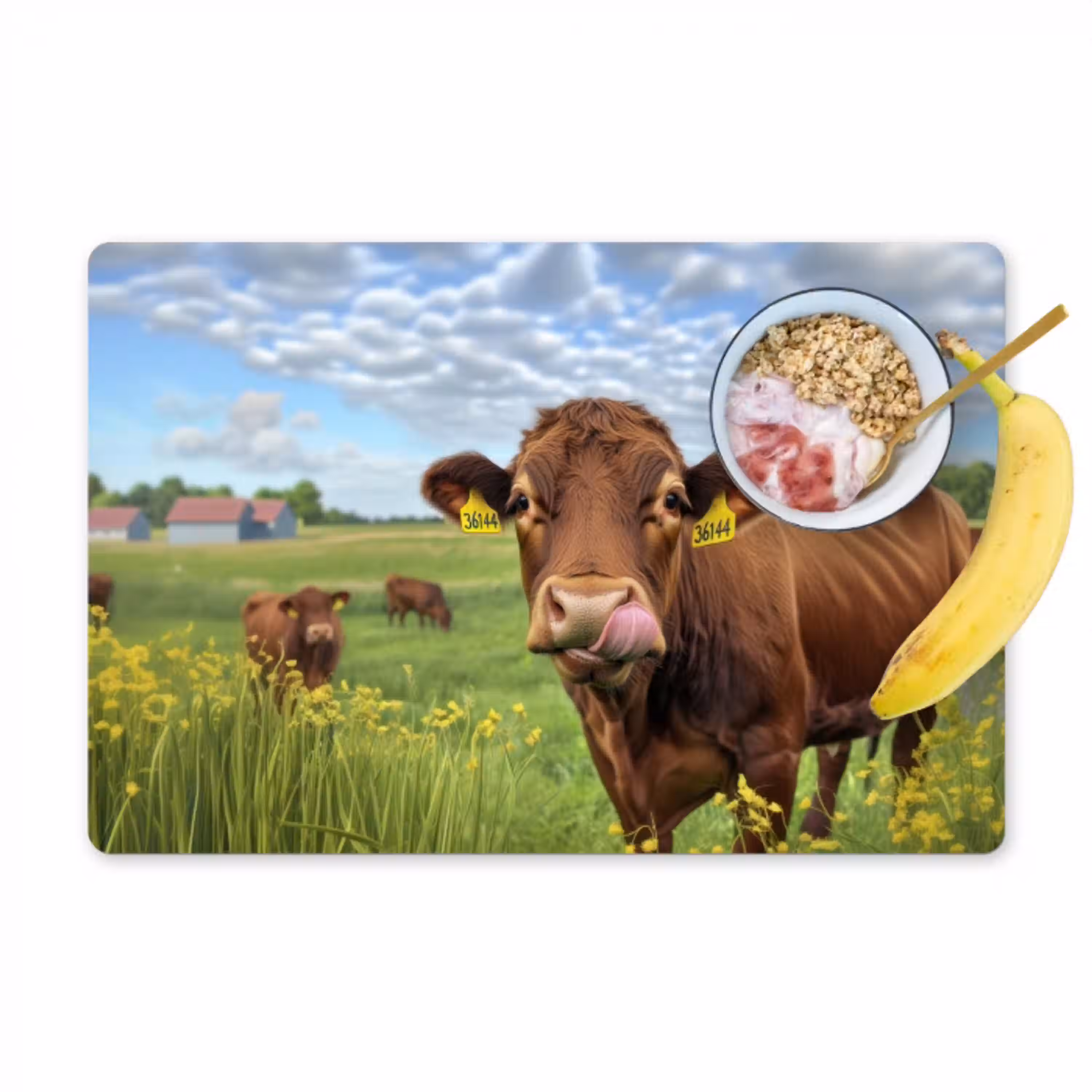 Koe - Weide - Bloemen Placemat vinyl groot -zzzproduct_Kitchenyeah-website