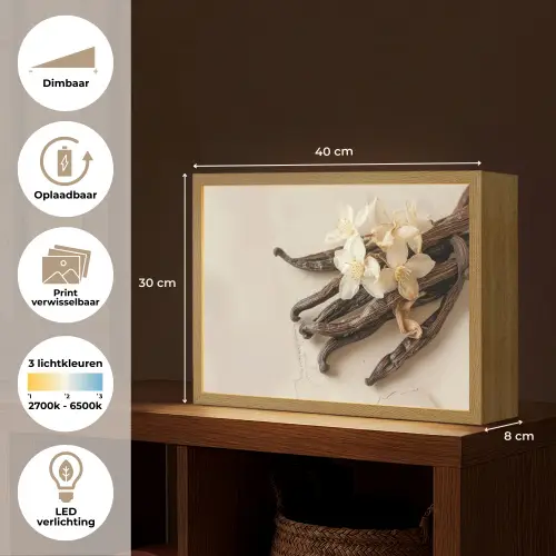 Vanille - Bloemen - Beige Light Box met batterij (Wandlamp) middel -USP_websiteoverzichtNL